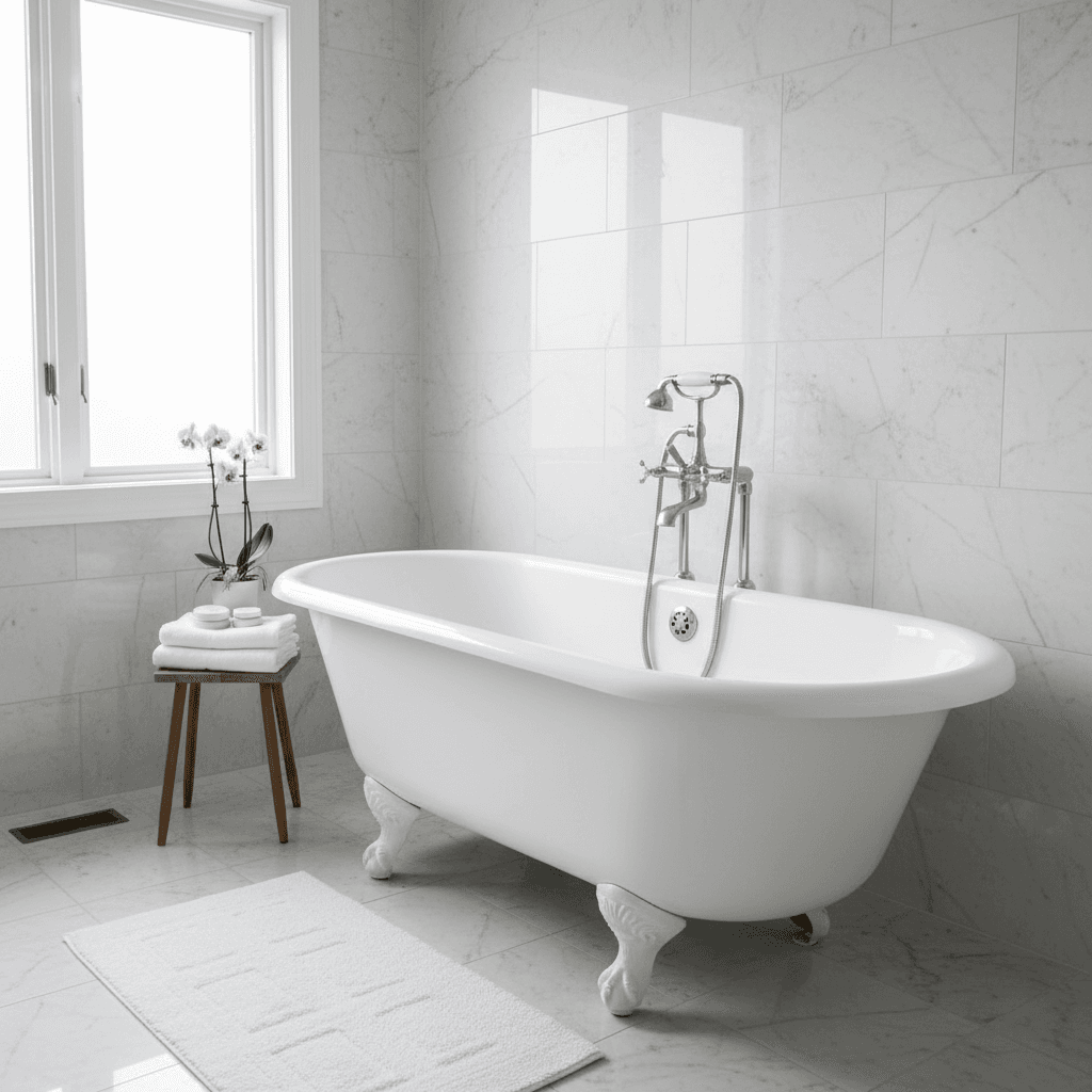 Refinished bathtub in modern bathroom